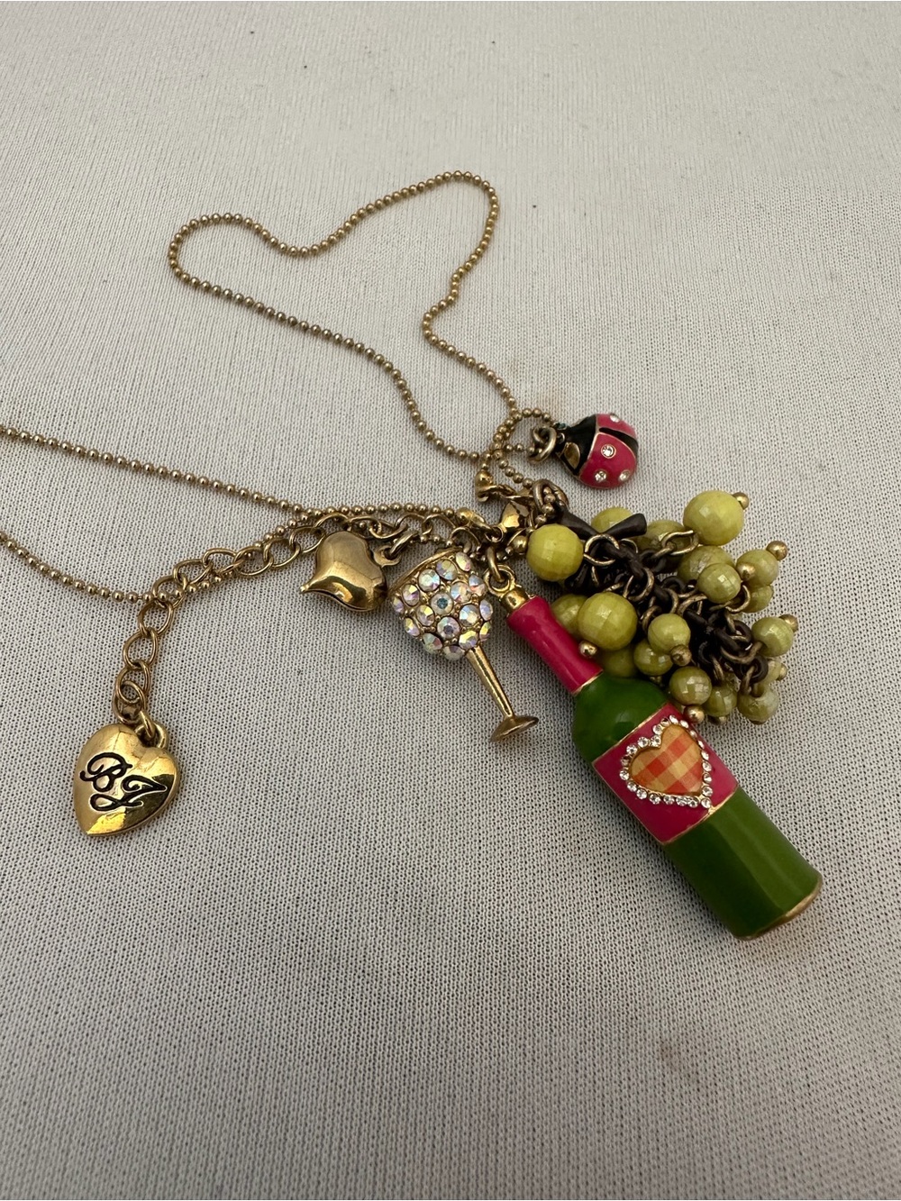 Betsey Johnson Picnic Grapes Charm Cluster Necklace with Pink Accents - Picture 3 of 5